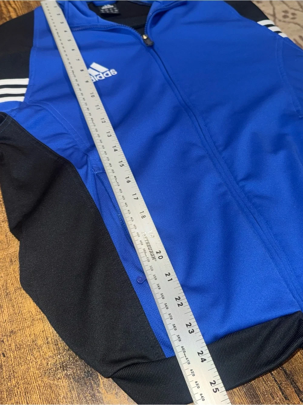 adidas Men’s Royal Blue and Black Performance Jacket with White Stripes